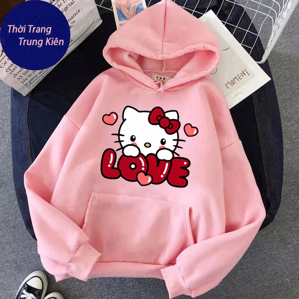Áo Hoodie Dành Cho Bé Trai Và Bé Gái, Chất Vải Nỉ , Hình Hello Kitty Love Đáng Yêu Hot Trend (M 143)
