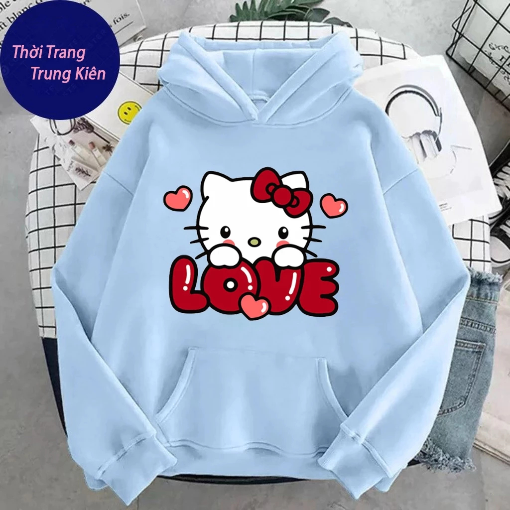 Áo Hoodie Dành Cho Bé Trai Và Bé Gái, Chất Vải Nỉ , Hình Hello Kitty Love Đáng Yêu Hot Trend (M 143)