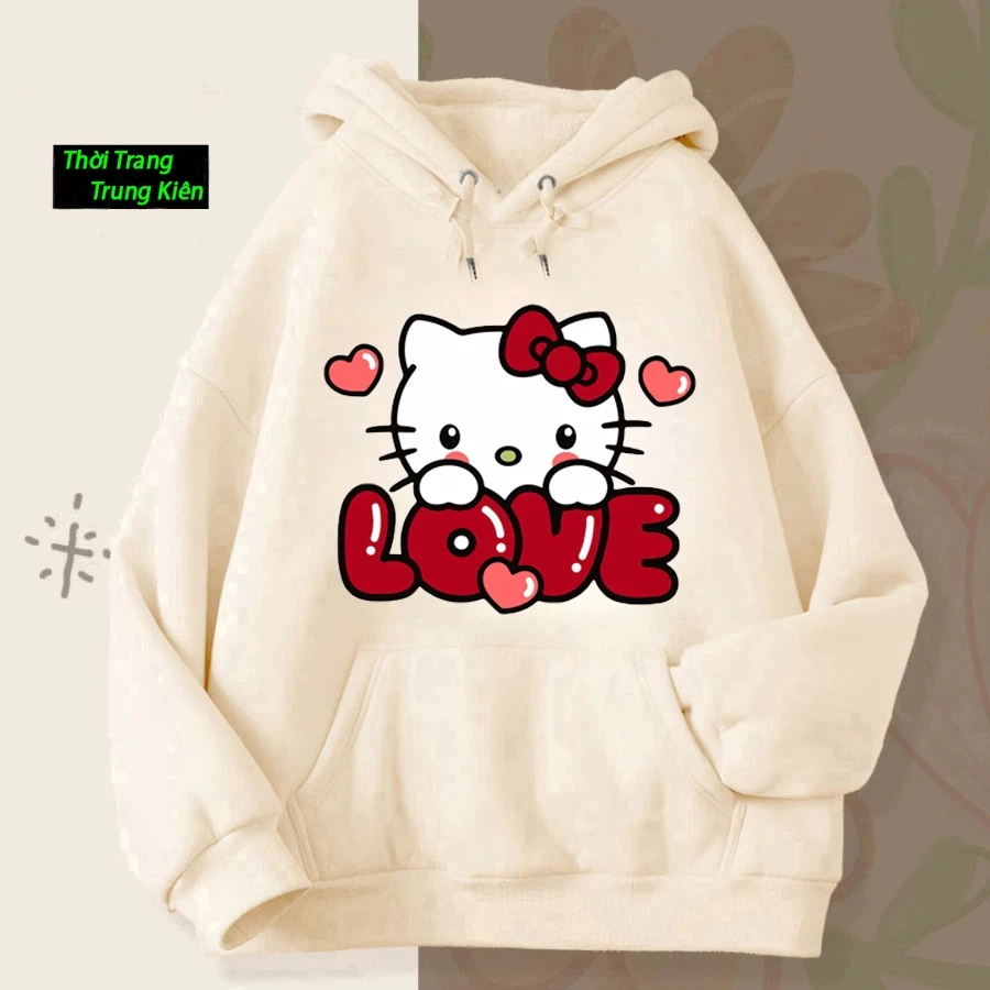 Áo Hoodie Dành Cho Bé Trai Và Bé Gái, Chất Vải Nỉ , Hình Hello Kitty Love Đáng Yêu Hot Trend (M 143)