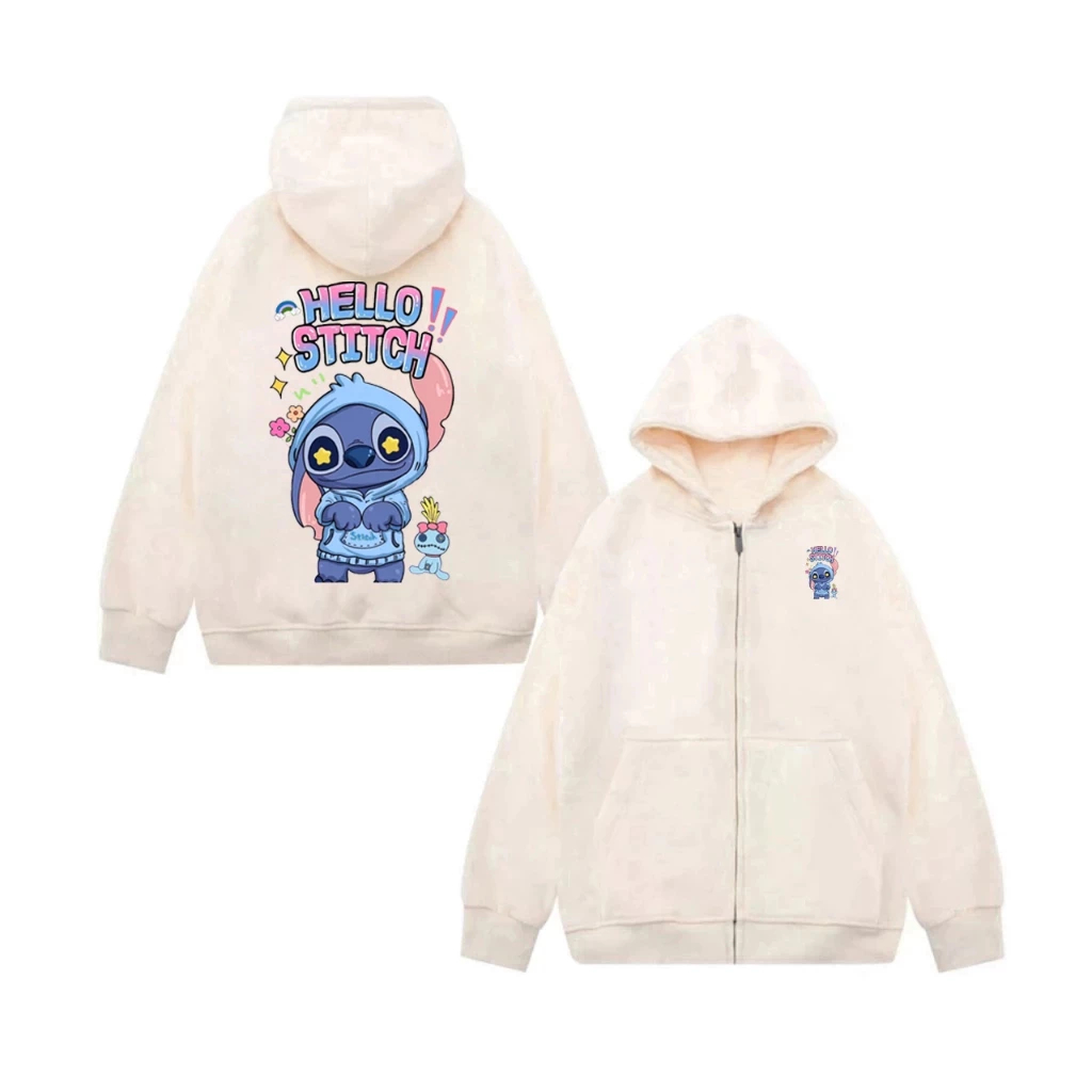 Áo Khoá Có Túi Bên Trong Vải Nỉ Cotton Vừa Phải, Hình Gấu Xanh Hello Stitch Dễ Thương Cho Bé (M 134)