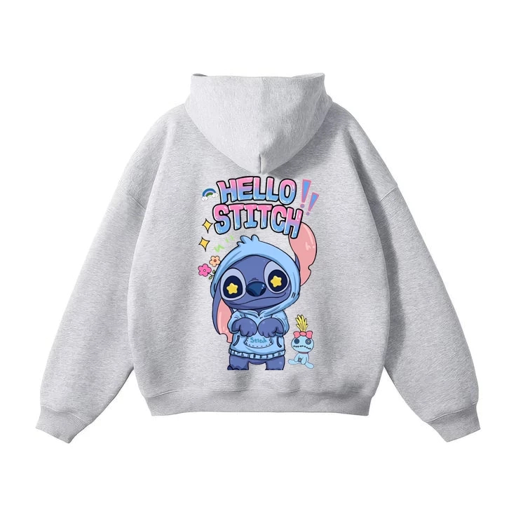 Áo Khoá Có Túi Bên Trong Vải Nỉ Cotton Vừa Phải, Hình Gấu Xanh Hello Stitch Dễ Thương Cho Bé (M 134)