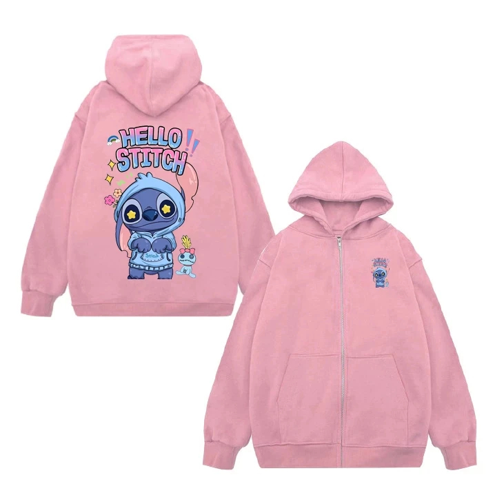 Áo Khoá Có Túi Bên Trong Vải Nỉ Cotton Vừa Phải, Hình Gấu Xanh Hello Stitch Dễ Thương Cho Bé (M 134)