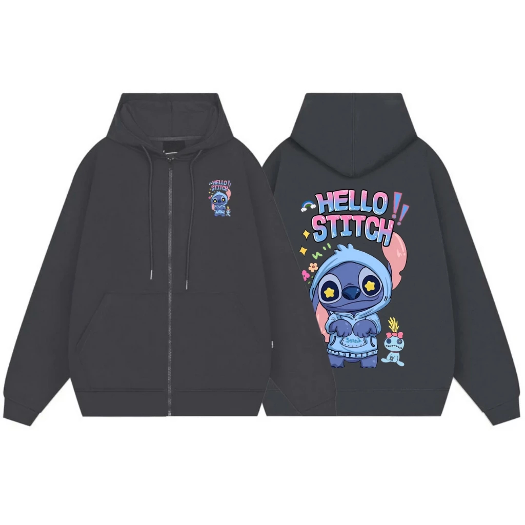 Áo Khoá Có Túi Bên Trong Vải Nỉ Cotton Vừa Phải, Hình Gấu Xanh Hello Stitch Dễ Thương Cho Bé (M 134)
