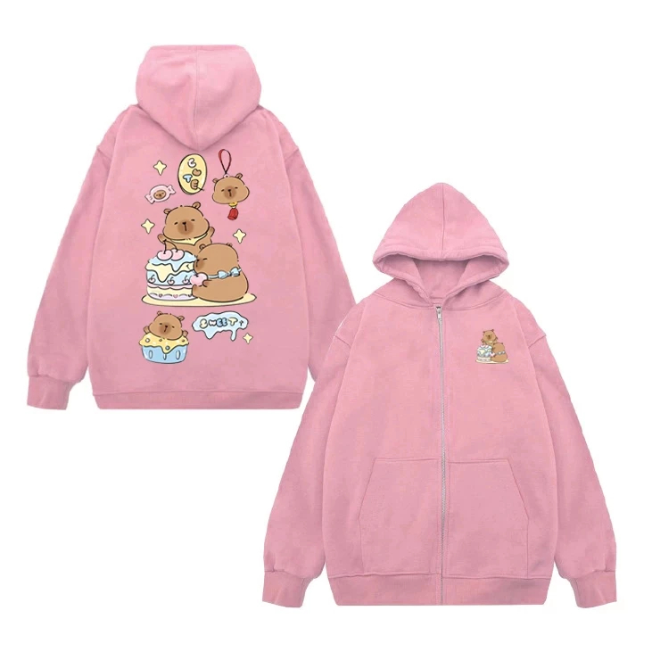 Áo Khoác zip Trẻ Em Siêu Đẹp, Hình CapyBara Ôm Bánh Kem Sweet, Chất Vải Nỉ Cotton Mềm Mịn (M 119)