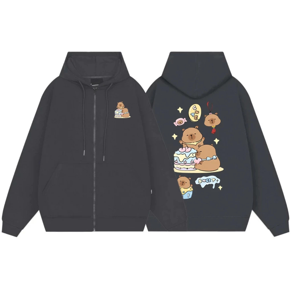 Áo Khoác zip Trẻ Em Siêu Đẹp, Hình CapyBara Ôm Bánh Kem Sweet, Chất Vải Nỉ Cotton Mềm Mịn (M 119)