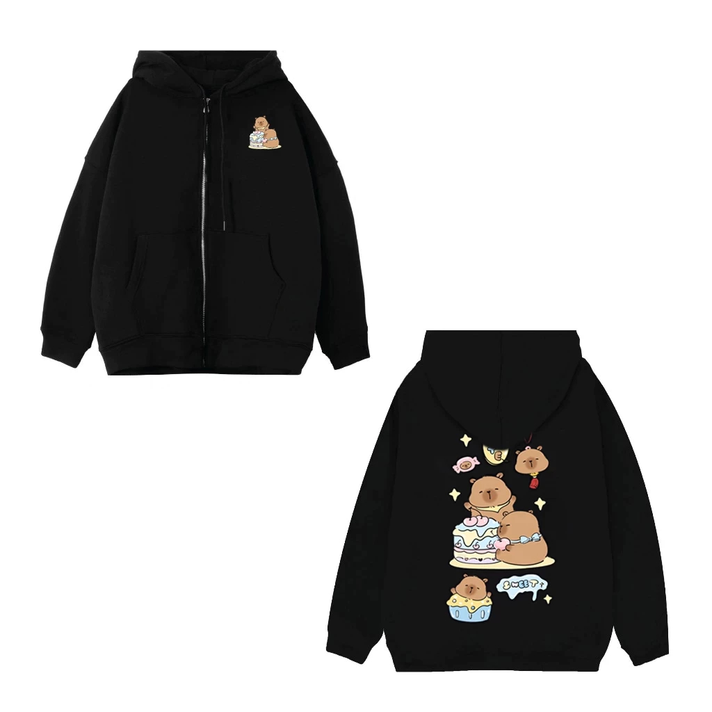 Áo Khoác zip Trẻ Em Siêu Đẹp, Hình CapyBara Ôm Bánh Kem Sweet, Chất Vải Nỉ Cotton Mềm Mịn (M 119)