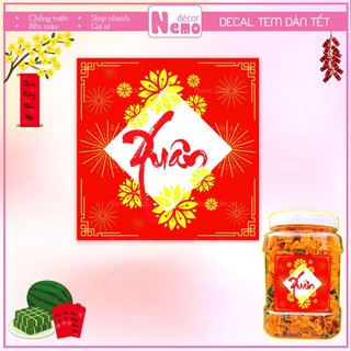 Tem Dán Tết, Decal Dán Tết Xuân Hình Vuông, Tem Dán Chúc Mừng Năm Mới Trang Trí Hộp Quà, Bánh, Kẹo, Mứt.