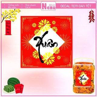 Tem Dán Tết, Decal Dán Tết Xuân Hình Vuông, Tem Dán Chúc Mừng Năm Mới Trang Trí Hộp Quà, Bánh, Kẹo, Mứt.
