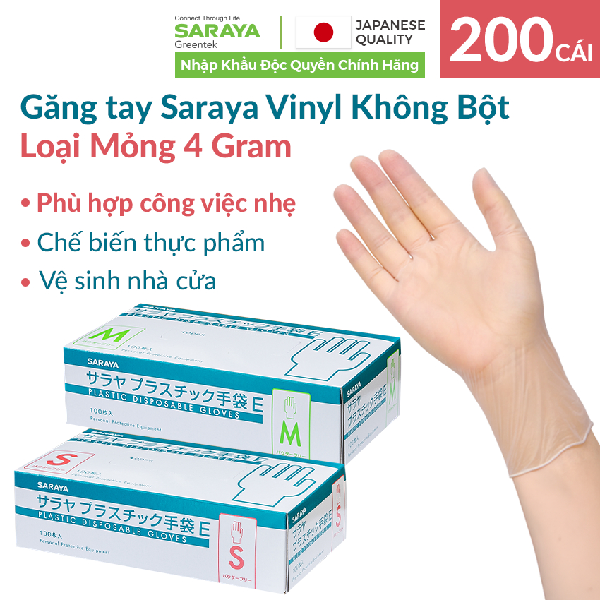 Ảnh Găng tay Saraya Vinyl không bột trong suốt, công việc nhẹ, chế biến thực phẩm 2