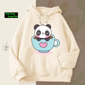 Áo Hoodie - Phong Cách Hàn Quốc, Hình Gấu Trúc Và Cốc Cà Phê Chất Vải Nỉ Cotton Mềm Mịn Cho Bé(M 16)