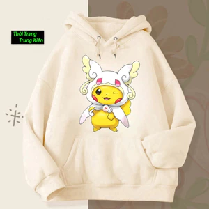 Áo Hoodie Dành Cho Cả Bé Trai Và Bé Gái, Hình Pikachu Áo Choàng Trắng Siêu Cute Vải Nỉ Cotton (M 15)