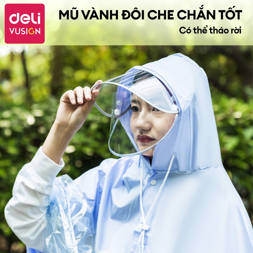 Áo Mưa Cánh Dơi Trong Suốt Đi Xe Máy DELI Có Kính Chắn Mưa 2 Lớp - Có Tai Gương, Chất Liệu Vải Siêu Bền