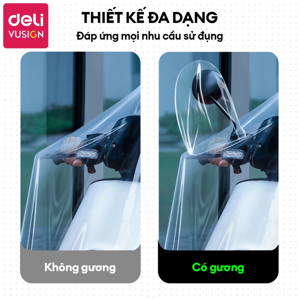 Áo Mưa Cánh Dơi Trong Suốt Đi Xe Máy DELI Có Kính Chắn Mưa 2 Lớp - Có Tai Gương, Chất Liệu Vải Siêu Bền