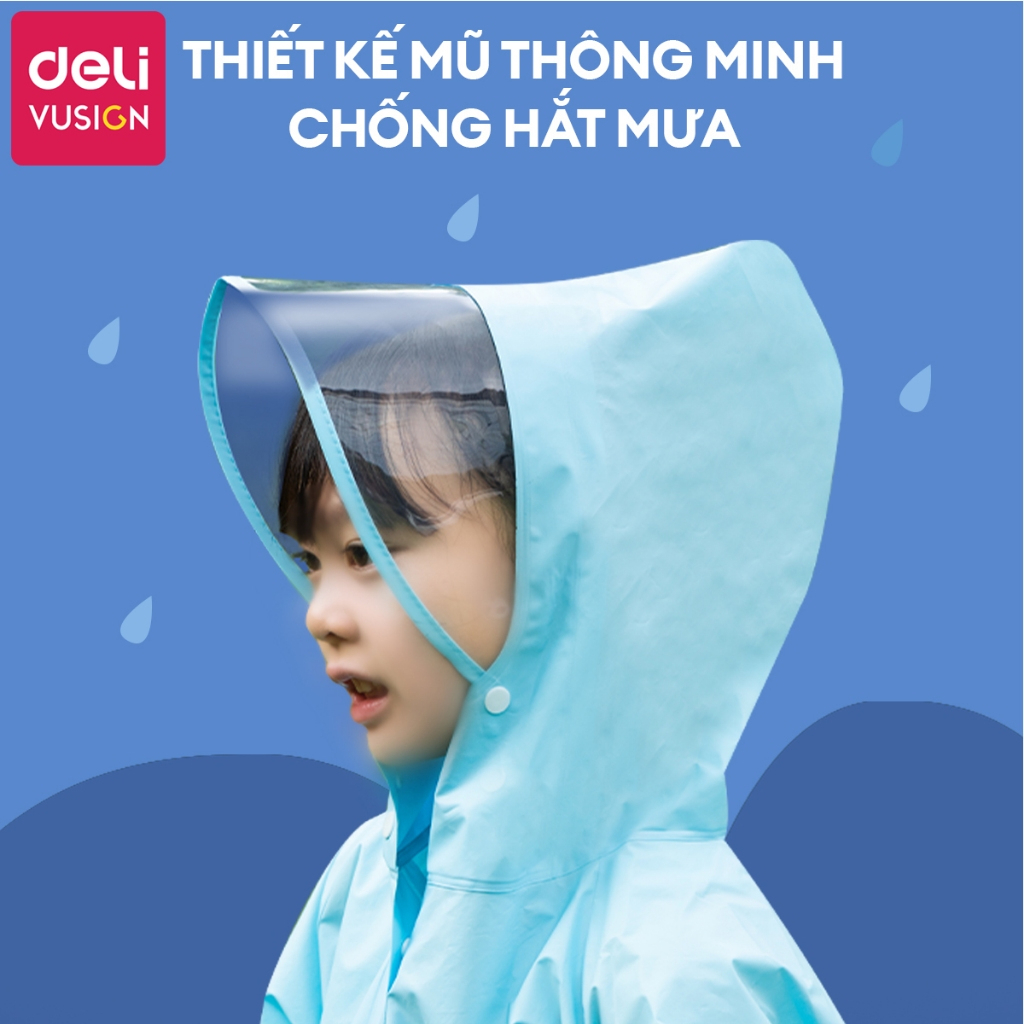 Áo Mưa Cho Bé Cao Cấp DELI Áo Mưa Trẻ Em Cute Có Phản Quang An Toàn, Có Ngăn Đeo Ba Lô Nhiều Màu Sắc