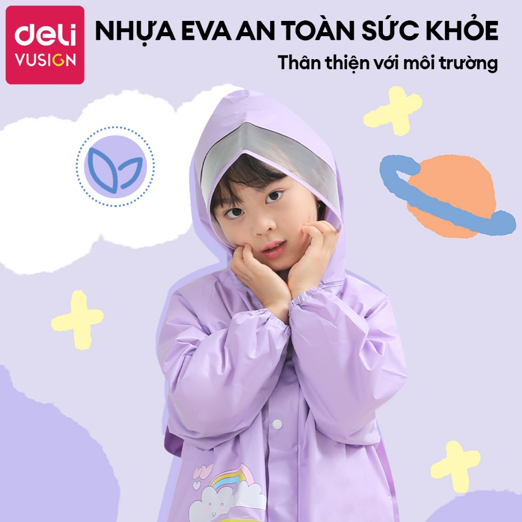 Áo Mưa Cho Bé Cao Cấp DELI Áo Mưa Trẻ Em Cute Có Phản Quang An Toàn, Có Ngăn Đeo Ba Lô Nhiều Màu Sắc