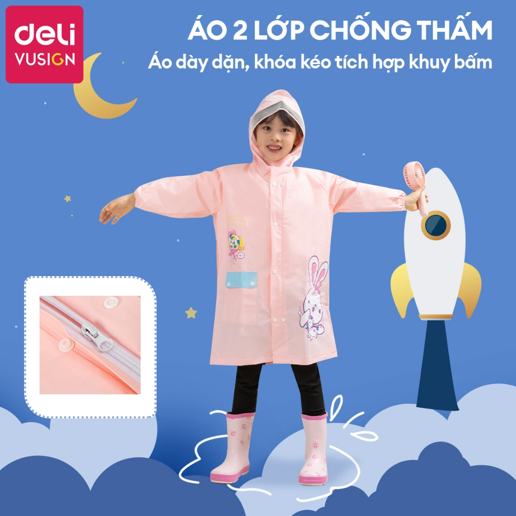 Áo Mưa Cho Bé Cao Cấp DELI Áo Mưa Trẻ Em Cute Có Phản Quang An Toàn, Có Ngăn Đeo Ba Lô Nhiều Màu Sắc