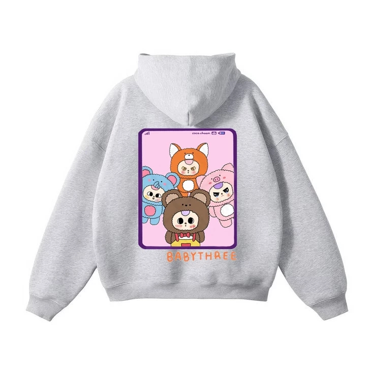 Áo Khoá Có Túi Bên Trong Trẻ Em Hình Labubu Baby Three Hot Trend, Nỉ Cotton Mềm Mại Cho Bé (M 14)