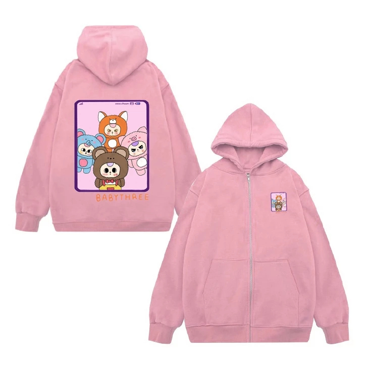Áo Khoá Có Túi Bên Trong Trẻ Em Hình Labubu Baby Three Hot Trend, Nỉ Cotton Mềm Mại Cho Bé (M 14)