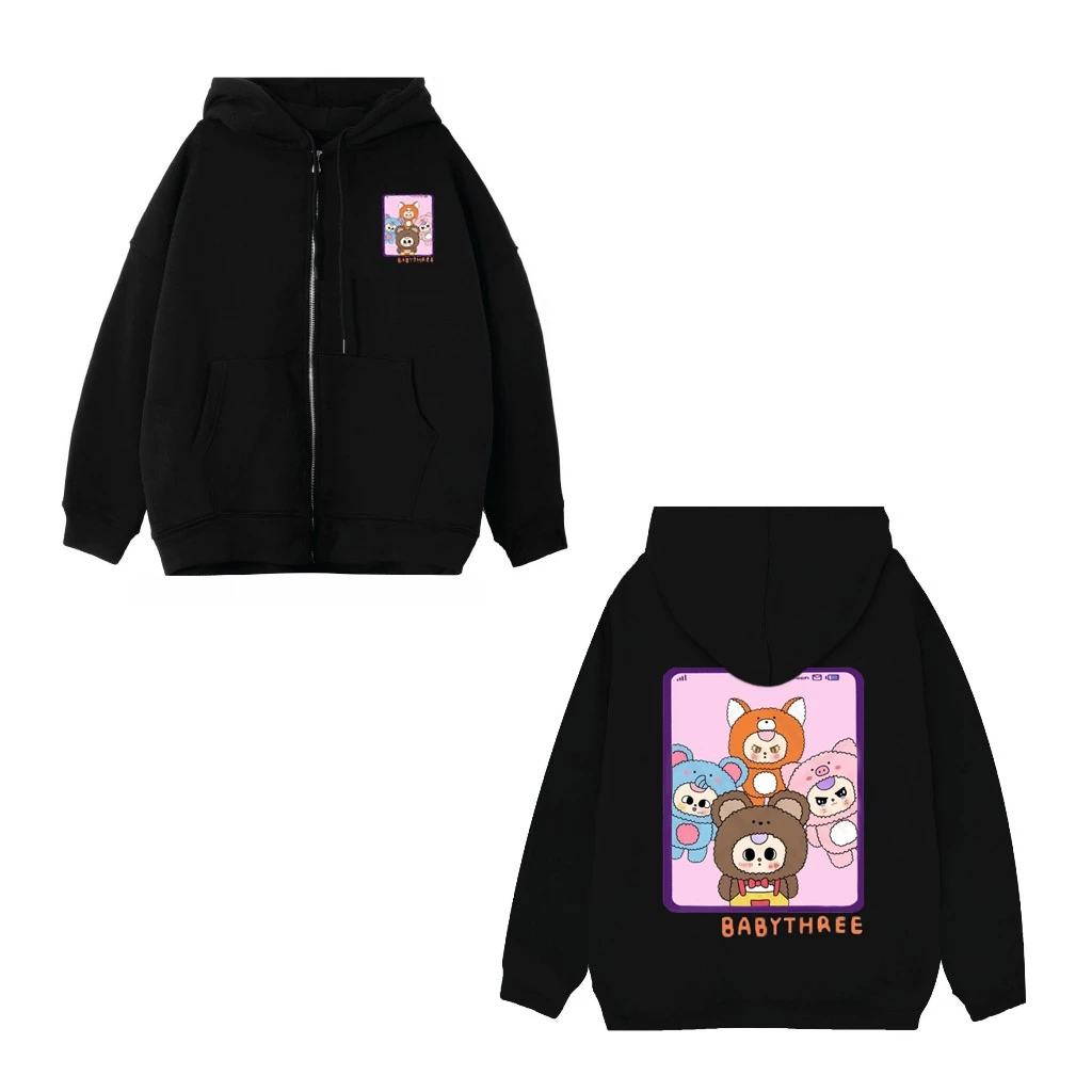 Áo Khoá Có Túi Bên Trong Trẻ Em Hình Labubu Baby Three Hot Trend, Nỉ Cotton Mềm Mại Cho Bé (M 14)