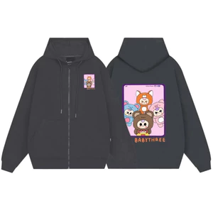 Áo Khoá Có Túi Bên Trong Trẻ Em Hình Labubu Baby Three Hot Trend, Nỉ Cotton Mềm Mại Cho Bé (M 14)