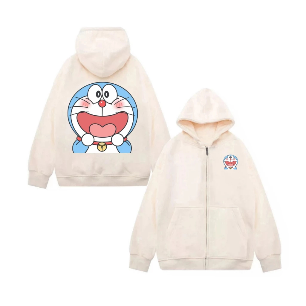 Áo Khoác Có Túi Bên Trong Thu Đông Trẻ Em Chất Vải Nỉ Cotton Co Giãn, Hình Doraemon Đáng Yêu (M 124)
