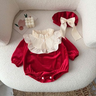 Body nhung đỏ tiểu thư kèm nón bé gái 5-12kg. Bộ đồ liền thân cho bé mặc tết, Noel. Dino Kids