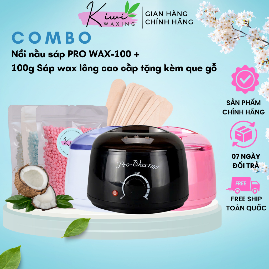COMBO Nồi Nấu Sáp Wax Lông Pro Wax 100 + 100g Sáp wax triệt lông KIWI ...
