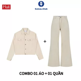 [ CÓ BÁN LẺ ] Calem Club - SET 02 MÓN - Áo khoác Kaki Croptop và Quần Kaki ống Loe Premium Edition form unisex nam nữ
