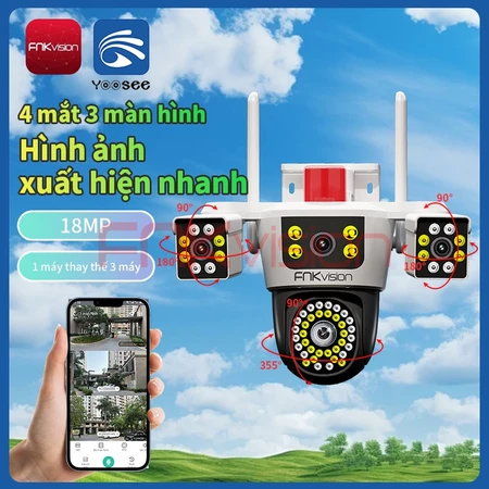 [Fnkvision] Camera YOOSEE Ngoài Trời 4 mắt (Xoay Được 3 Mắt) 3 Màn Hình Độ Phân Giải 18MP Tích Hợp 56 LED Nét OK