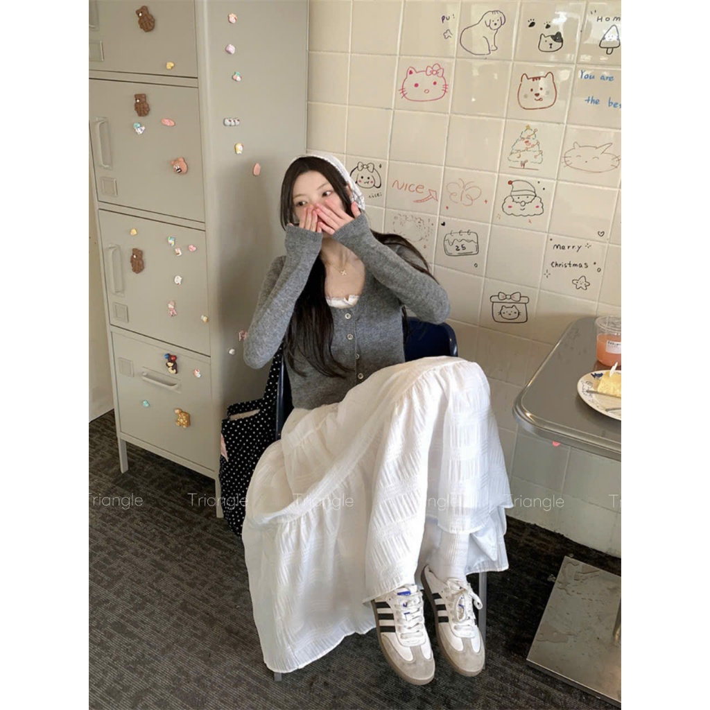 Triangle - (Giá thanh lý không hoàn) Long White Skirt Chân váy dài màu trắng dáng xòe Hàn Quốc
