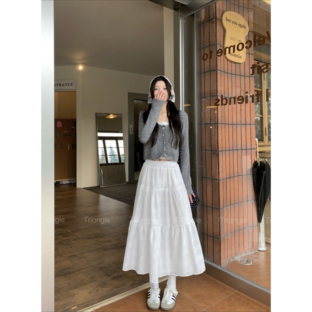 Triangle - (Giá thanh lý không hoàn) Long White Skirt Chân váy dài màu trắng dáng xòe Hàn Quốc