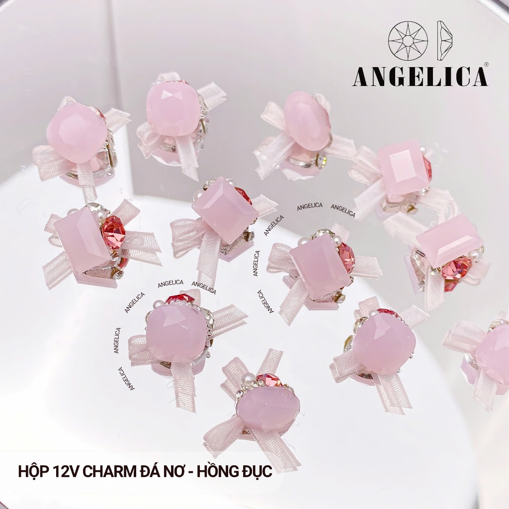 Set 10 - 12 Viên Charm Đá Nơ Đính Móng ( Kèm Hộp Đựng )  Siêu Sáng Siều Bền ANGELICA