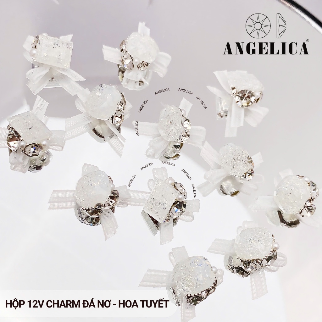Set 10 - 12 Viên Charm Đá Nơ Đính Móng ( Kèm Hộp Đựng )  Siêu Sáng Siều Bền ANGELICA