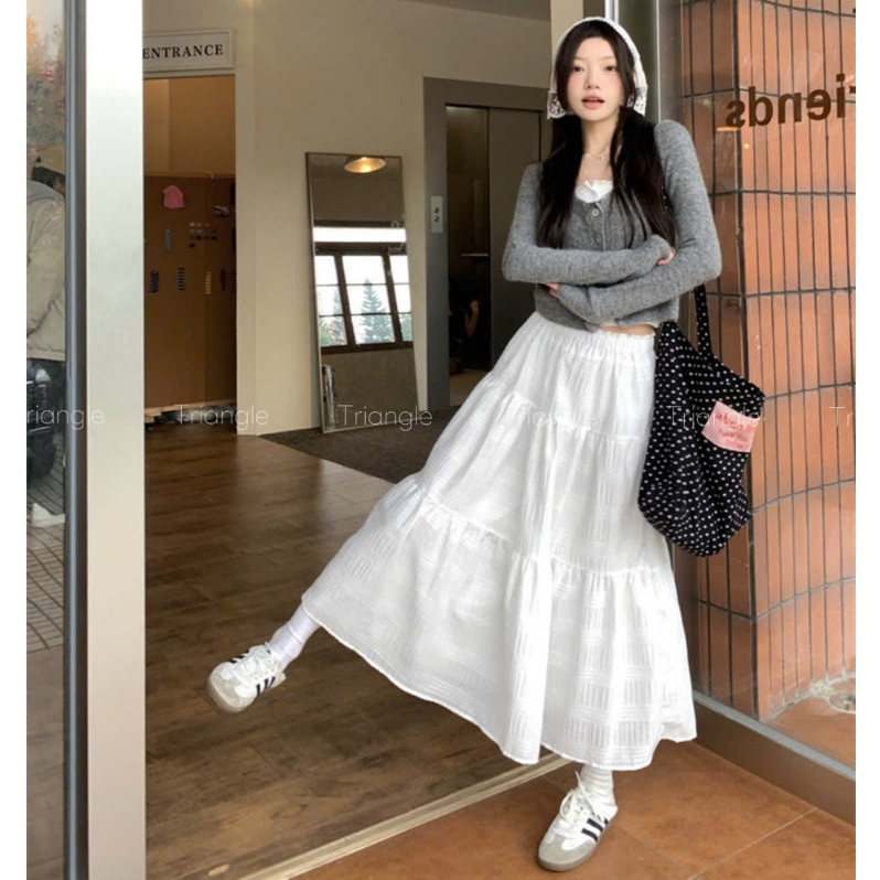 Triangle - (Giá thanh lý không hoàn) Long White Skirt Chân váy dài màu trắng dáng xòe Hàn Quốc
