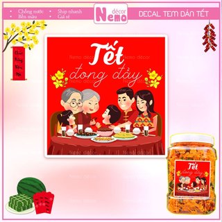 Tem Dán Tết, Decal Dán Tết Đong Đầy Hình Vuông, Tem Dán Chúc Mừng Năm Mới Trang Trí Hộp Quà, Bánh, Kẹo, Mứt Ngày Tết.