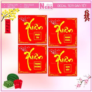 Tem Dán Tết 2026, Decal Dán Xuân Hình Vuông, Tem Dán Chúc Mừng Năm Mới Trang Trí Hộp Quà, Bánh, Kẹo, Mứt Ngày Tết