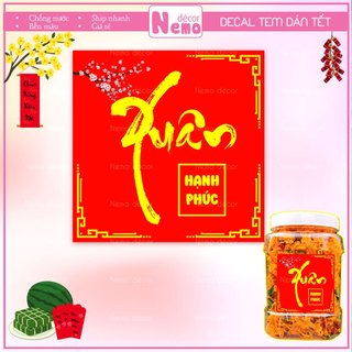 Tem Dán Tết 2026, Decal Dán Xuân Hình Vuông, Tem Dán Chúc Mừng Năm Mới Trang Trí Hộp Quà, Bánh, Kẹo, Mứt Ngày Tết