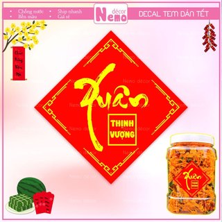 Tem Dán Tết, Decal Dán Xuân Thịnh Vượng Hình Thoi, Tem Dán Chúc Mừng Năm Mới Trang Trí Hộp Quà, Bánh, Kẹo, Mứt Ngày Tết.