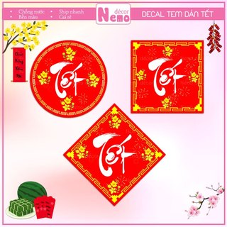 Tem Dán Tết, Decal Dán Tết Hình Tròn Thoi Vuông, Tem Dán Chúc Mừng Năm Mới Trang Trí Hộp Quà, Bánh, Kẹo, Mứt Ngày Tết.
