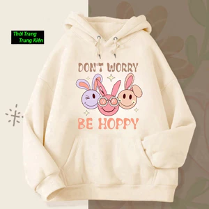 Áo Nỉ Hoodie Trẻ Em - Fashion Hàn Quốc, Hình Mặt Thỏ Don`t Worry Be Hoppy Đáng Yêu Cho Bé (M 13)