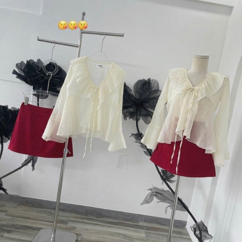 Set bộ chân váy mix áo voan tơ mềm mịn, nữ tính xinh lung linh