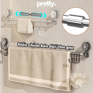 Giá Treo Khăn Mặt Cốc Hút Chân Không Điều Chỉnh Thu Gọn Ngắn Dài , Kệ Treo Đồ Nhà Bếp Treo Dép Nhà Tắm