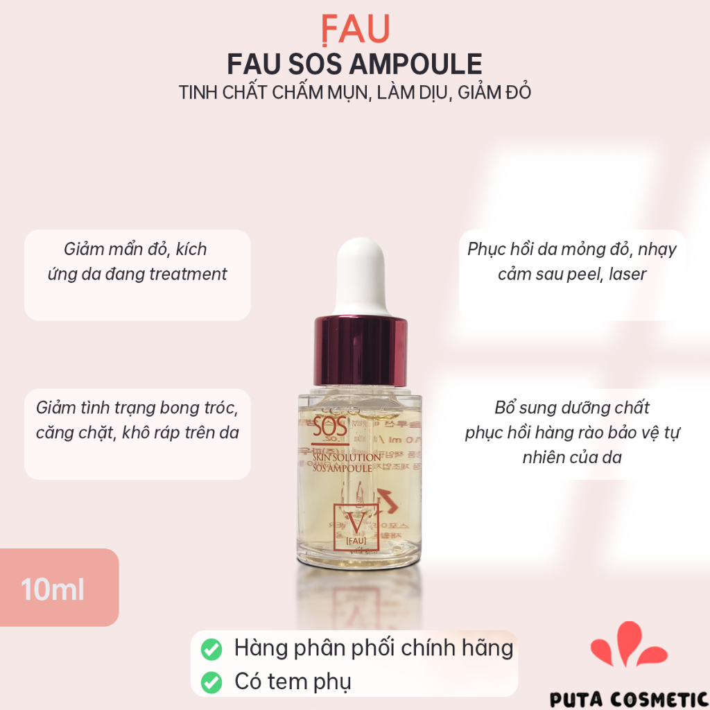 FAU SOS Ampoule 10ml - Tinh chất chấm mụn giảm đỏ phục hồi da