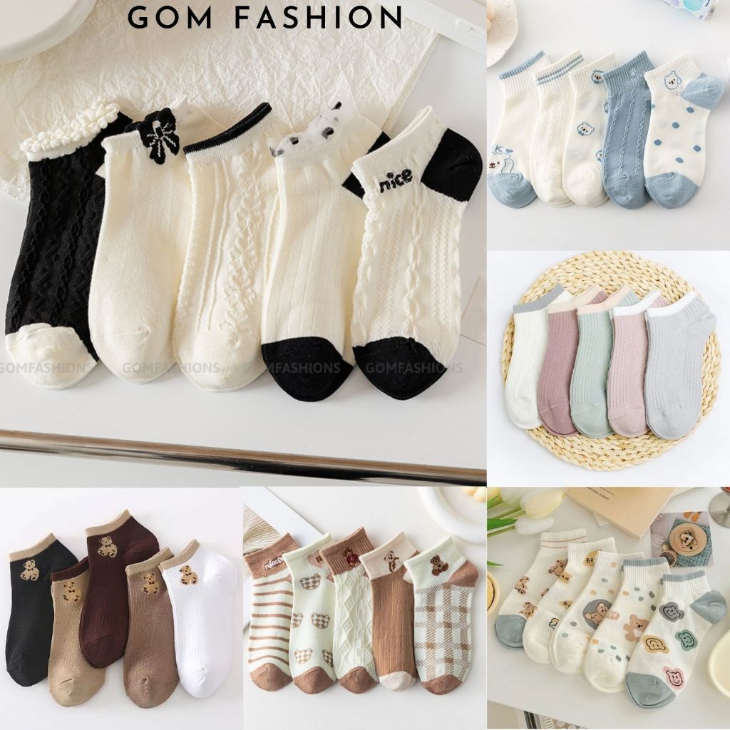 [FLASHSALE] Set 5 đôi tất nữ cổ ngắn họa tiết dễ thương GOMTAT, vớ chân nữ cute siêu xinh, mẫu mới hottrend thu đông