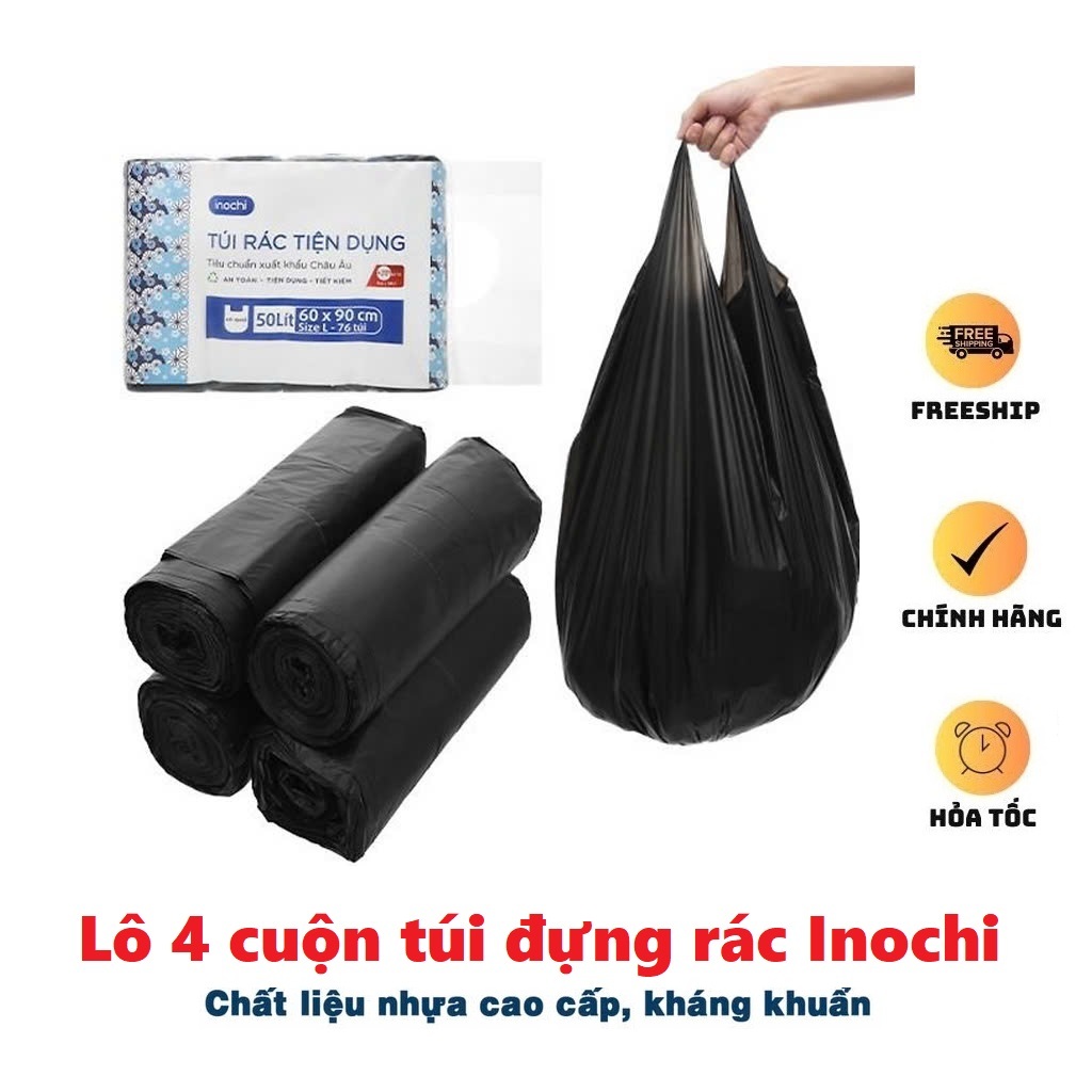 Lô 4 cuộn Túi rác Inochi Soji có quai tiện dụng 10L- 25L- 50L Nhựa ...