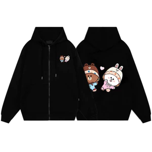 Áo Khóa Có Túi Bên Trong Vải Nỉ Cotton Mềm Mịn Ấm Áp, Hình Gấu Nâu Và Thỏ Trắng Phù Hợp Với Bé (M34)