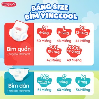 1 Bịch Bỉm YINGCOOL Size NB64/SD60/MD56/MQ50/L48/XL44/XXL42/XXXL40