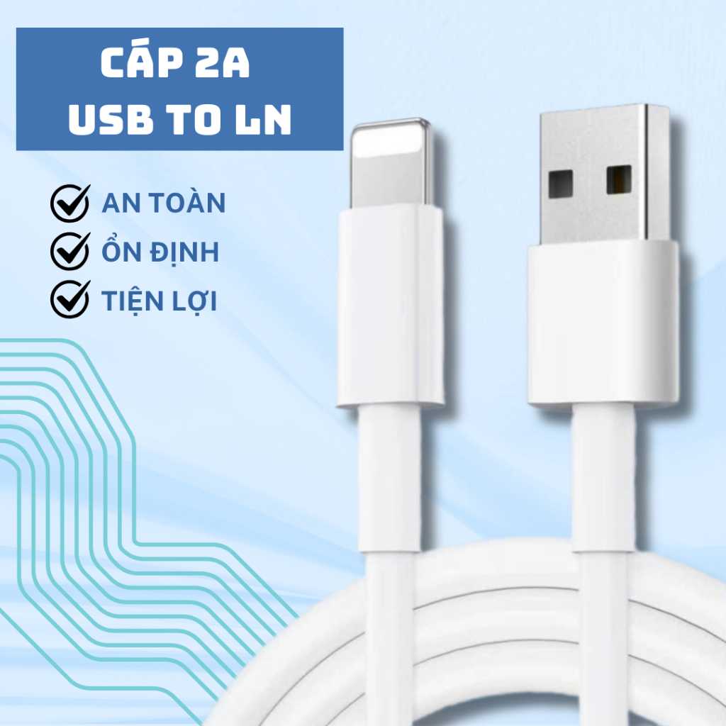 Cáp sạc 2A cổng USB to LN / Type C sạc ổn định chất liệu cao su bền dẻo ...