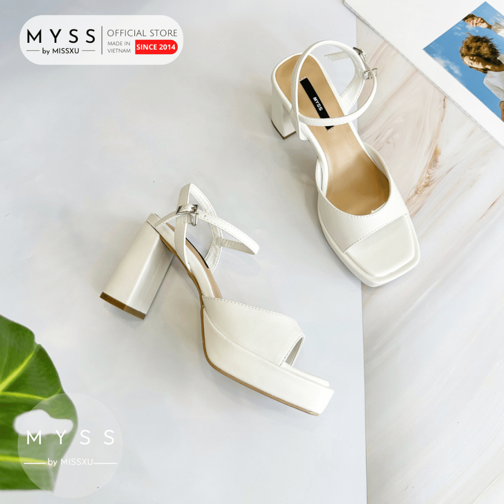 Giày sandal nữ MYSS quai ngang khoét đế đúp 9 cm cao cấp - SD191