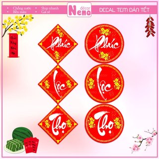 Tem Dán Tết, Decal Dán Chữ Phúc - Lộc - Thọ, Tem Dán Decor Trang Trí Hộp, Giỏ Quà, Bánh, Kẹo, Mứt Ngày Tết Tươi Sáng.